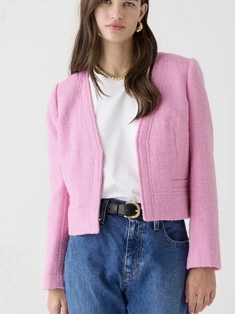 J.Crew Collarless Lady Jacket in Maritime Tweed Picador Pink Size 8 $228
